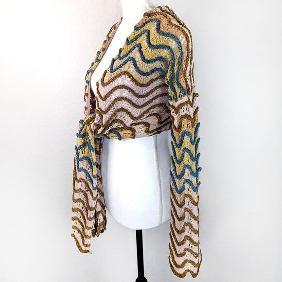 Anthropologie Tie Front Open Back Wrap Sweater Cardigan Festival Retro 70s XS/S - Picture 2 of 10